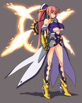  alternate_weapon armor bare_shoulders boots breasts center_opening choker fingerless_gloves fire full_body gauntlets gloves glowing hair_ornament high_heels large_breasts legs leotard levantine long_hair long_legs lyrical_nanoha magical_girl mahou_shoujo_lyrical_nanoha mahou_shoujo_lyrical_nanoha_a's mahou_shoujo_lyrical_nanoha_strikers nekomamire pink_hair ponytail purple_eyes shadow shoes signum simple_background skirt solo standing underboob unison very_long_hair weapon wings 
