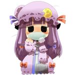  bag blush bow empty_eyes full_body hair_bow hat highres long_hair patchouli_knowledge purple_hair sick solo surgical_mask touhou transparent_background uni_mate 