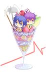  angel_beats! axe bad_id bad_pixiv_id blue_eyes blue_hair chibi dessert food highres hinata_(angel_beats!) male_focus miniboy multiple_boys ooyama_(angel_beats!) parfait purple_eyes purple_hair robin_(robin666) school_uniform weapon 