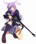  animal_ears bipod bunny_ears gun highres junkei one_knee pgm_hecate_ii purple_hair reisen_udongein_inaba rifle scope sniper_rifle solo touhou trigger_discipline weapon 