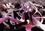  arm_support blue_hair elbow_gloves gloves hatsune_miku kanoi long_hair red_eyes sitting solo thighhighs twintails very_long_hair vocaloid 