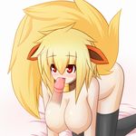  animal_ears artist_request blonde_hair breasts collar flareon nude oral penis personification pokemon red_eyes sex tail uncensored 