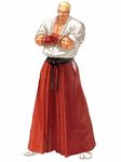  belt blonde_hair crossed_arms dougi fatal_fury geese_howard green_eyes hakama japanese_clothes male_focus manly muscle neo_geo_battle_coliseum official_art ogura_eisuke red_hakama scar smirk snk solo tabi the_king_of_fighters 