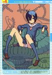  1girl :&lt; absurdres antenna_hair belt blue_eyes blue_hair footwear gakuen_kino highres kino kino_no_tabi kuroboshi_kouhaku loafers panties pantyshot pantyshot_(sitting) pantyshot_sitting school_uniform shoes short_hair sitting socks solo underwear 