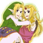  1girl bad_id bad_pixiv_id blonde_hair blue_eyes carrying earrings gloves hat jewelry link long_hair otton pointy_ears princess_zelda smile the_legend_of_zelda the_legend_of_zelda:_ocarina_of_time 