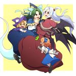  4girls alice_margatroid alice_margatroid_(pc-98) blonde_hair blush capelet ghost_tail green_hair hat heart kirisame_marisa kirisame_marisa_(pc-98) long_hair mima multiple_girls multiple_wings pointy_ears rex_k shinki short_hair side_ponytail touhou touhou_(pc-98) white_hair wings witch_hat wizard_hat 