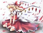  bad_id bad_pixiv_id blonde_hair checkered flandre_scarlet floor hat itoo light_smile petals red_eyes sitting solo touhou wings wrist_cuffs 