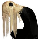  bad_id bad_pixiv_id black_dress black_flower black_rose blonde_hair cross dress flower gothic hair_flower hair_ornament hair_over_eyes jewelry leaning_forward long_hair looking_down necklace nobusnow original profile rose simple_background solo 