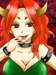  bowser breasts cleavage collar earrings fangs female fingernails genderswap horns jewelry lipstick long_fingernails long_hair makeup mario_(series) nintendo personification red_eyes red_hair solo spiked_collar spikes super_mario super_mario_bros. 