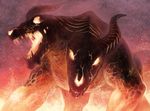  bad_pixiv_id fire highres horns molten_rock monster no_humans original takeda_kanryuusai 