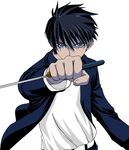  black_hair blue_eyes knife male_focus nanaya_shiki school_uniform solo toono_shiki tsukihime vector_trace 