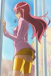  alternate_hairstyle cloud curly_hair day dress hair_down haruyama_kazunori heartcatch_precure! legband long_hair precure red_hair sasorina short_dress sky smile solo tree 