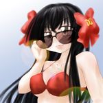  bathing_suit bikini breasts female glare glaring gradient gradient_background hair_ornament ma.ru minamoto_chikaru smirk solo strawberry_panic strawberry_panic! sunglasses swimsuit 