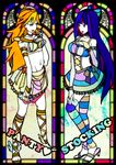  bad_id bad_pixiv_id bare_shoulders black_eyes blonde_hair blue_hair cross-laced_footwear dress enko_(bbbbin) faux_traditional_media final_fantasy final_fantasy_tactics long_hair midriff multiple_girls panties panty_&amp;_stocking_with_garterbelt panty_(psg) parody sandals stained_glass stocking_(psg) striped striped_legwear style_parody thighhighs underwear undressing very_long_hair 