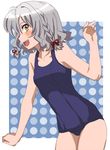  bad_id bad_pixiv_id bell_zephyr fang flat_chest minemura night_wizard one-piece_swimsuit school_swimsuit short_hair silver_hair solo swimsuit yellow_eyes 