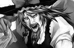  23_(real_xxiii) beard bow braid braided_beard cho_marisa comiket_79 commentary_request facial_hair genderswap genderswap_(ftm) greyscale hair_bow hat hat_bow kirisame_marisa long_hair male_focus manly monochrome ofuda solo touhou upper_body witch_hat 