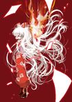  bow cocco-saco floating_hair flying_paper fujiwara_no_mokou hair_bow hand_in_pocket long_hair looking_down paper profile red_eyes solo standing touhou very_long_hair white_hair 