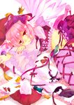  alternate_costume animal_ears bird checkered checkered_floor egg expressionless lying midriff mystia_lorelei nail_polish pillow pink pink_eyes pink_hair pink_legwear purple_nails ribbon short_hair shukawa_makoto solo sparrow thighhighs touhou wide_sleeves wings 