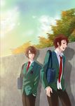  bag brown_eyes brown_hair kita_high_school_uniform koizumi_itsuki kyon male_focus multiple_boys school_uniform suzumiya_haruhi_no_yuuutsu tonoe 