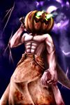  abs absurdres blood blood_stain burning_eyes butcher_knife halloween highres jack-o'-lantern lightning luke_c male_focus manly moon muscle night pumpkin pyramid_head silent_hill silent_hill_2 solo weapon 