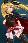  bad_id bad_pixiv_id belt black_legwear black_ribbon blonde_hair cape fate_testarossa gloves gus_(clarkii) hair_ribbon long_hair lyrical_nanoha mahou_shoujo_lyrical_nanoha red_eyes ribbon skirt solo thighhighs twintails 