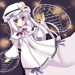  bow capelet crescent electricity hair_bow hat lavender_hair lefty_2628 long_hair magic_circle patchouli_knowledge purple_eyes solo touhou 