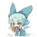  bad_id bad_pixiv_id blue_dress blue_eyes blue_hair blush bow chibi cirno crying crying_with_eyes_open dress fallen_down food hair_bow hat ice_cream ice_cream_cone ice_cream_cone_spill kneeling large_bow masirosu on_floor open_mouth sad short_hair simple_background solo spill tears touhou wavy_mouth wings 