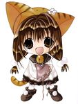  animal_ears bell brown_eyes brown_hair cat_ears cat_tail di_gi_charat gift heart highres holding holding_gift koge_donbo looking_at_viewer open_mouth puchiko ribbon simple_background solo tail 