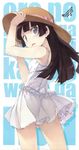  absurdres black_hair d: dress gokou_ruri hand_on_headwear hat highres kanzaki_hiro long_hair looking_back mole mole_under_eye open_mouth ore_no_imouto_ga_konna_ni_kawaii_wake_ga_nai solo sun_hat sundress 