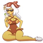  1girl adventure_time breakfast_princess breasts drink mike_inel nude pussy sunglasses white_hair yellow_skin 
