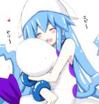  blue_hair closed_eyes crossover dress hat hug ikamusume long_hair mukiebi_(sunred) rocha_(aloha_ro_cha) shinryaku!_ikamusume shrimp stuffed_toy tentacle_hair tentai_senshi_sunred 