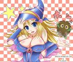  blonde_hair blue_eyes breasts cleavage dark_magician_girl duel_angel duel_monster highres kuriboh large_breasts smile yu-gi-oh! yuu-gi-ou_duel_monsters 