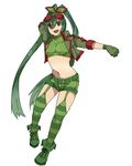  boots female flygon full-body full_body gijinka gloves goggles green_hair green_shoes hair_ornament jacket katagiri_hachigou moemon navel open_mouth personification pixiv_manga_sample pokemon pokemon_(game) red_eyes running shoes shorts simple_background smile solo thighhighs twintails upright white_background 