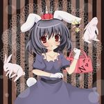  :&lt; alternate_color animal_ears bad_id bad_pixiv_id bag black_hair blush bunny bunny_ears bunny_tail crown gloves handbag inaba_tewi lefty_2628 player_2 red_eyes short_hair solo tail touhou 
