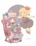  bad_id bad_pixiv_id blonde_hair chair floating hair_ribbon hat keyaki_(mora_ll) long_hair mary_janes multiple_girls outstretched_arms patchouli_knowledge purple_eyes purple_hair ribbon rumia shoes short_hair sitting spread_arms touhou yellow_eyes 