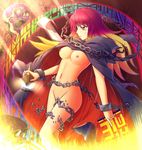  bad_id bad_pixiv_id bishamonten's_pagoda breasts broken brown_eyes cape chain cuffs gradient_hair hijiri_byakuren long_hair medium_breasts multicolored_hair naked_cape nipples nude purple_hair scroll skull solo sorcerer's_sutra_scroll touhou yellow_eyes yunomi_chawan 