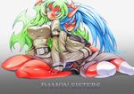  bun-o horns kneesocks_(psg) long_hair multiple_girls panty_&amp;_stocking_with_garterbelt red_skin scanty_(psg) thighhighs typo white_legwear 