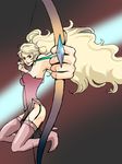  arrow artist_request blonde_hair bow_(weapon) breasts female final_fantasy final_fantasy_iv gradient gradient_background leotard long_hair pink_eyes rosa_farrell solo thighhighs weapon 