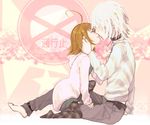  1girl accelerator argyle argyle_legwear barefoot brown_hair feet hetero kiss last_order pantyhose short_hair to_aru_majutsu_no_index white_hair yucca_(sui_linx) 