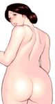  ass back blush brown_eyes brown_hair curvy female looking_back lowres mature milf naked nude open_mouth short_hair simple_background solo takasugi_kou white_background 