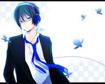  absurdres bad_id bad_tinami_id blue_eyes blue_hair glasses headphones highres male_focus necktie original shirotaka_(5choume) solo 