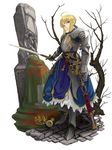  ahoge armor artoria_pendragon_(all) blonde_hair blue_eyes braid chalice crown dagger fate/stay_night fate_(series) gauntlets hair_bun saber scabbard sheath shinn_(wilderness_adventure) solo sword weapon 