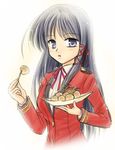  akihara_ryou black_eyes black_hair food fortune_arterial kuze_kiriha long_hair school_uniform solo takoyaki 