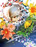  bad_id bad_pixiv_id cloud copyright_request crystal flower gem grey_hair leaf lily_(flower) red_eyes solo surreal takada_shouko 