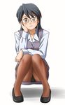  black_hair brown_eyes brown_legwear crotch_seam glasses lielos lielos'_office_lady original panties panties_under_pantyhose pantyhose pantyshot skirt solo underwear upskirt 