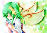  bad_id bad_pixiv_id closed_eyes daiyousei green_hair heart ice ice_sculpture kemoyuri side_ponytail solo tears touhou wings 
