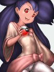  big_hair bow fumio_(rsqkr) holding holding_poke_ball iris_(pokemon) long_hair open_mouth poke_ball pokemon pokemon_(game) pokemon_bw purple_hair red_eyes simple_background solo two_side_up white_background 