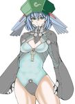  bad_id bad_pixiv_id blue_hair blue_leotard green_eyes kawashiro_nitori key leotard short_hair solo tenjiku_nezumi touhou twintails two_side_up 