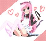  animal_ears ass blue_eyes blush cat_ears cat_tail female heart long_hair maid nekomimi open_mouth pink_hair ribbon sherlock_shellingford sitting solo tail tantei_opera_milky_holmes thighhighs tomoeda_(ultimate_fools) whip 