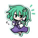  chibi detached_sleeves frog green_eyes green_hair kochiya_sanae long_hair solo touhou yanagi_(nurikoboshi) 